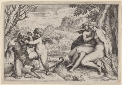 Pan Taming Eros alkotó: Agostino Carracci