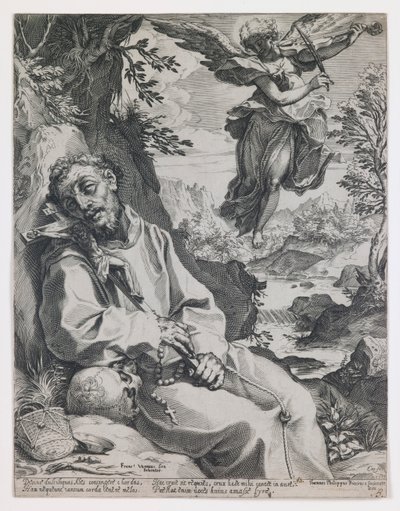 Szent Ferenc, akit a zenélő angyal vigasztal alkotó: Agostino Carracci