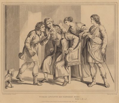 Tóbiás megkeni atyja szemeit, Tóbit alkotó: Agostino Carracci