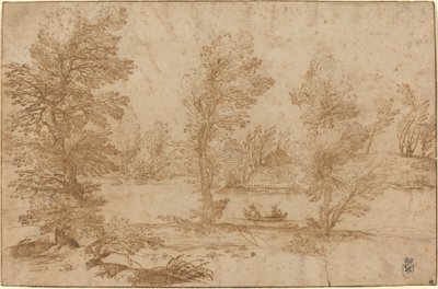 Woodland River egy csónakkal alkotó: Agostino Carracci