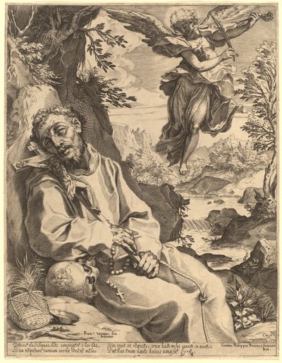 Szent Ferencet a muzsikus angyal vigasztalja alkotó: Agostino Carracci after Francesco Vanni