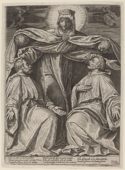 A Madonna egy testvéri közösség két tagját védi alkotó: Agostino Carracci after Veronese