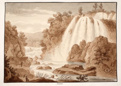 Kaszkád Tivoliban, 1833 (maratás barna mosással) alkotó: Agostino Tofanelli
