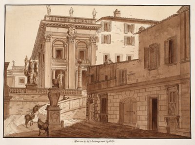 Michelangelo háza a Capitolium-dombon, 1833 (barna mosással készült rézkarc) alkotó: Agostino Tofanelli