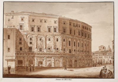 Marcellus Színház, 1833 (rézkarc barna mosással) alkotó: Agostino Tofanelli