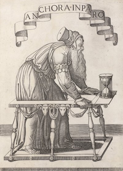 Az öregség allegóriája Anchora inparo (cím az objektumon) alkotó: Agostino Veneziano (attributed to)