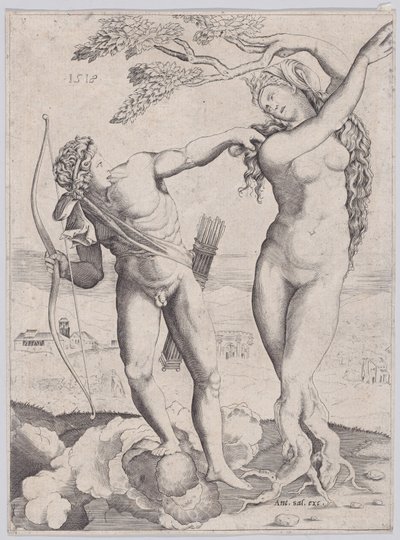 Apollo és Daphne, 1518-ban kelt. alkotó: Agostino Veneziano
