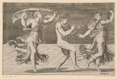Táncoló szatírok és maenádok alkotó: Agostino Veneziano