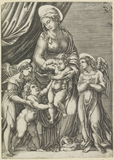 Mária gyermekével és a fiatal Keresztelő Jánossal alkotó: Agostino Veneziano