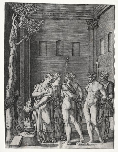Oresztest és Pyladészt feláldozták Iphigeniába alkotó: Agostino Veneziano