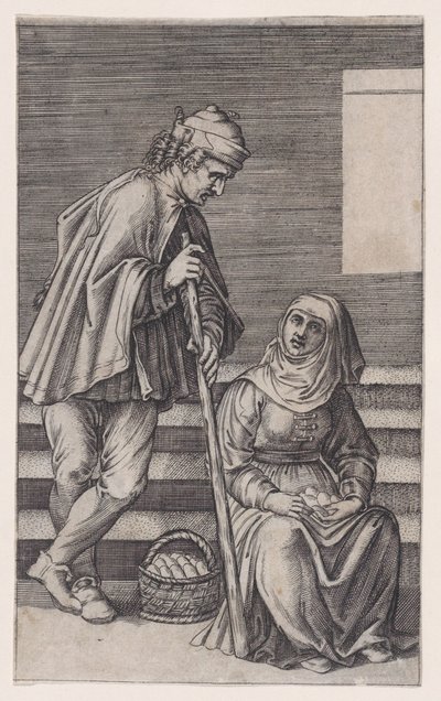 Paraszt és egy nő tojással, kb. 1514-36. alkotó: Agostino Veneziano