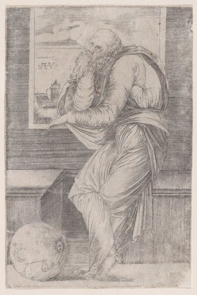 Filozófus egy ablak mellett ülve, kb. 1514-36., kb. 1514-36. alkotó: Agostino Veneziano