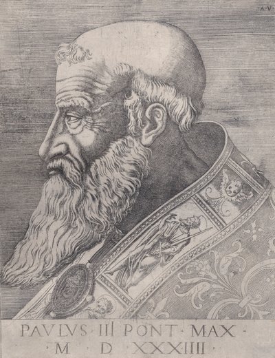 III. Pál pápa, mezítfejű, 1534-ben kelt. alkotó: Agostino Veneziano