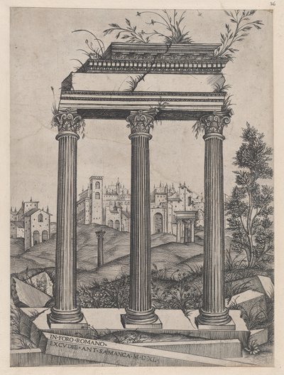 A római nagyszerűség tükre: Antoninus és Faustina temploma, 16. század., 16. század. alkotó: Agostino Veneziano.