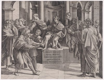 Elymas megvakítása, 1516., 1516. keltezésű. alkotó: Agostino Veneziano