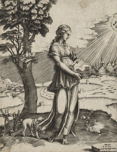 The Cumaean Sybil, 1516 (metszet fektetett papírra) alkotó: Agostino Veneziano