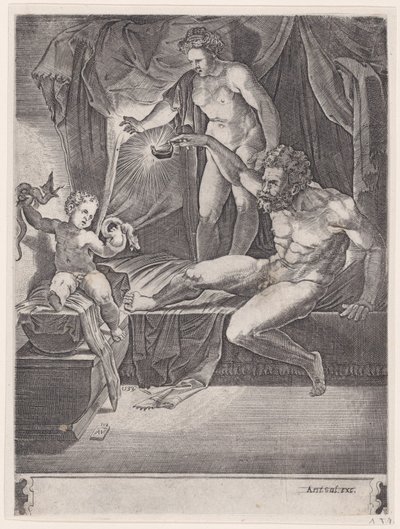Az ifjú Herkules bölcsőjében, 1533-ban. alkotó: Agostino Veneziano