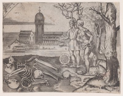 Két férfi a temetőben, kb. 1514-36. alkotó: Agostino Veneziano