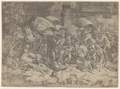 Rómaiak és karthágóiak csata, Kr.e. 218-201. Üss egy vágólappal alkotó: Agostino Veneziano