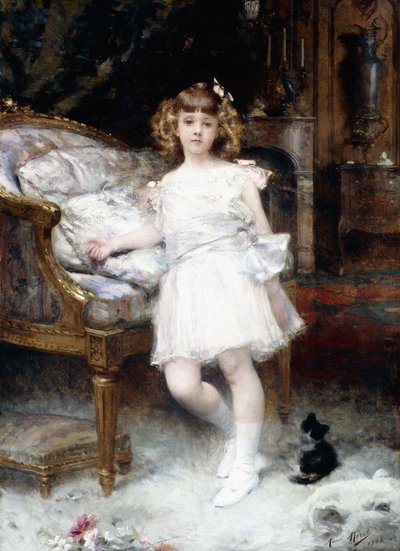 Janine Potin portréja egy cicával, 1904 alkotó: Aimé Nicolas Morot