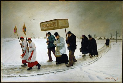 A Szent Viaticum Burgundiában (olaj, vászon) alkotó: Aime Perret