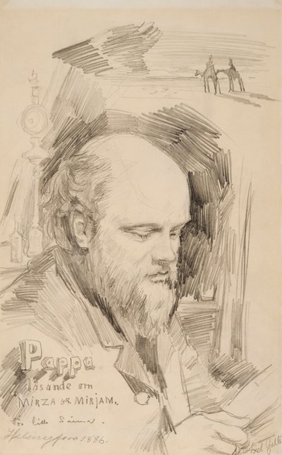 Apu felolvassa a „Mirza és Mirjam története” című mesét a kis Saimának alkotó: Akseli Gallen-Kallela