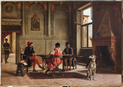Ludovico Ariosto, mint nagykövet, találkozik Alberto Piusszal (olaj, vászon) alkotó: Albano Lugli