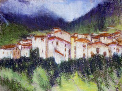 Alpesi táj, Alberico Balbi Valier (1869-1910 kb.), pasztell, papír, 24x32 cm. Olaszország alkotó: Alberico Balbi Valier