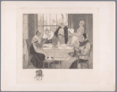 Nők társasága népviseletben az asztalnál botrány alkotó: Albert Bertrand (attributed to)