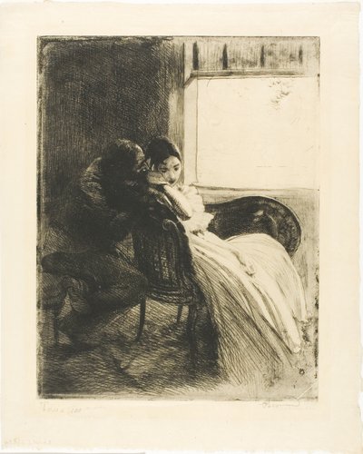 Flört, hatos tányér a Nőből alkotó: Albert Besnard