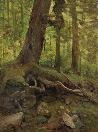 Vadász a Fehér-hegységben, Glen House közelében (részlet) alkotó: Albert Bierstadt