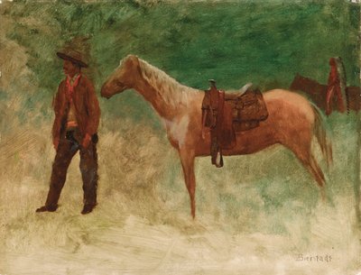 Álló cowboy lóval alkotó: Albert Bierstadt