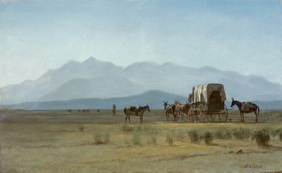 Földmérő szekér a Sziklás-hegységben, 1859 körül (olaj, papír, masonitra montírozva) alkotó: Albert Bierstadt