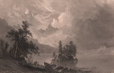 View of Lake Esther, Sierra Nevada, California, United States, steel engraving by Robert Hinshelwood (1812-after 1875) after painting by Albert Bierstadt (1830-1902), circa 19x14 cm alkotó: Albert Bierstadt