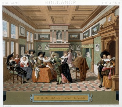 Holland jelmezekben és 18. századi enteriőrben. Illusztráció: Racinet „Le costume historique” című könyvében alkotó: Albert Charles August Racinet