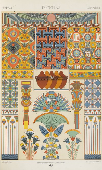 Egyiptomi, 2. tábla a „Polikromatikus dísz: száz tábla aranyban, ezüstben és színekben” 2. alkotó: Albert Charles August Racinet