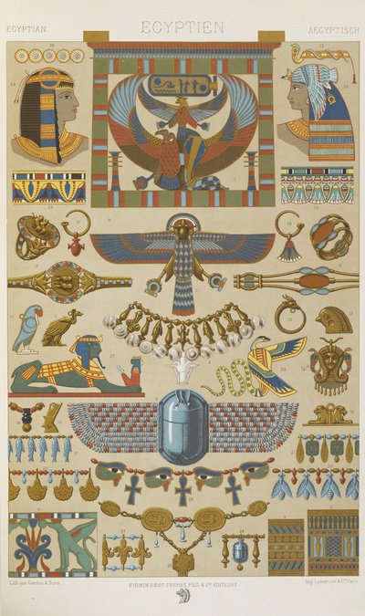 Egyiptomi, 4. tábla a „Polikromatikus dísz: száz tányér aranyban, ezüstben és színekben” alkotó: Albert Charles August Racinet