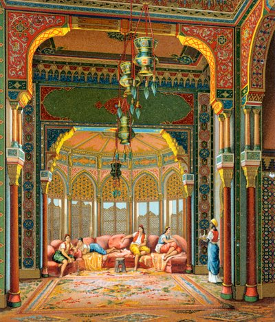 Török épület belseje, Illusztráció Auguste Racinet teljes viselettörténetéből alkotó: Albert Charles August Racinet