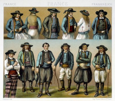 századi Finistère férfi jelmezei - Racinet „” Az ősi és történelmi jelmez” című művében alkotó: Albert Charles August Racinet