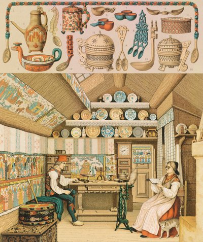 Faház Svédországban, Racinet Auguste illusztrációja a teljes jelmeztörténetből alkotó: Albert Charles August Racinet