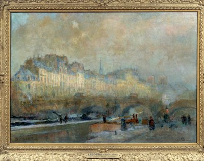 Párizs, La Monnaie zsilip, téli nap, vagy Pont-Neuf és Île de la Cite festménye Albert Lebourgtól (1849-1928). 19. század. Nap. 0,815 x 1,155 Musee d