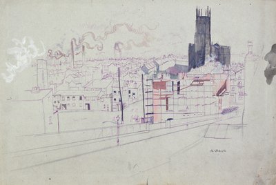 Industrial City (Leeds) (toll és tus, akvarell, papír) alkotó: Albert Daniel Rutherston