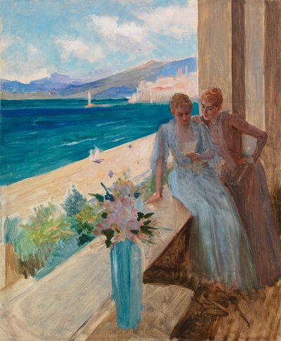 A művész felesége és Emilia von Etter egy cannes-i erkélyen alkotó: Albert Edelfelt