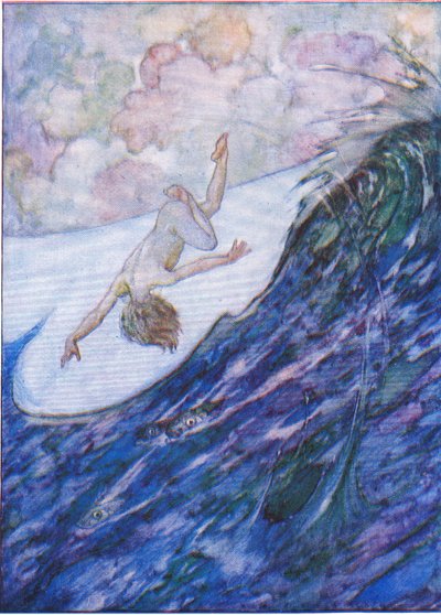 Három hajót emelt ki a vízből, egy yard magasan, a The Water Babies kocsmából. Humphrey Milford Oxford University Press, 1930 körül (színes litó) alkotó: Albert Edward Jackson