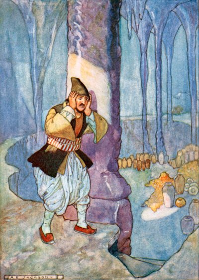 A barlangban raboskodott (színes litográfia) alkotó: Albert Edward Jackson