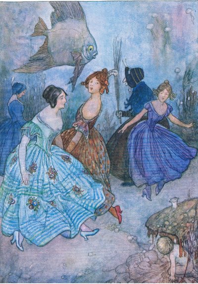 Szegény lábukat a legrettentően szűk csizmába zsúfolta, és táncra perdítette, a The Water Babies pubból, Humphrey Milford Oxford University Press, 1930 körül (színes litó) alkotó: Albert Edward Jackson