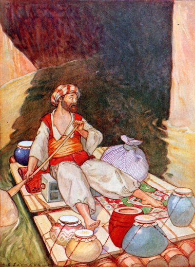 Szindbád lefelé vezette a folyón (színes litográfia) alkotó: Albert Edward Jackson