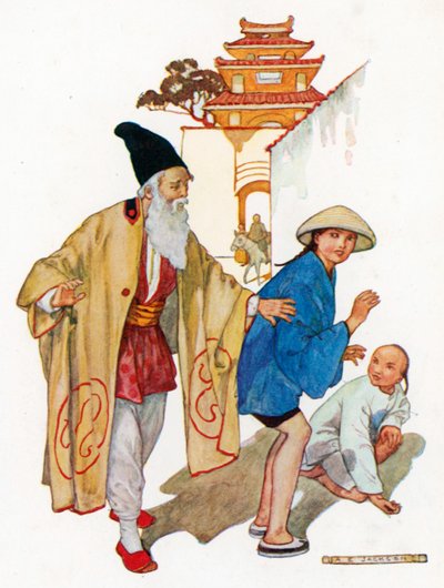 A mágus odament Aladdinhoz, és megkérdezte tőle, hogy az apját nem Musztafának hívják-e, és hogy ... (színes lithó) alkotó: Albert Edward Jackson