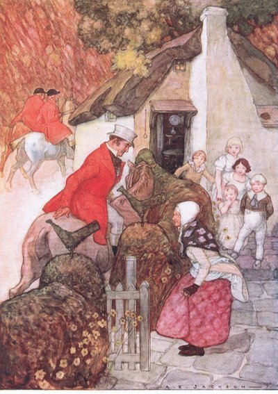 Amikor meglátta Sir Johnt, nagyon mélyen meghajolt, a The Water Babies pubból, Humphrey Milford Oxford University Presstől, 1930 körül (színes litó) alkotó: Albert Edward Jackson