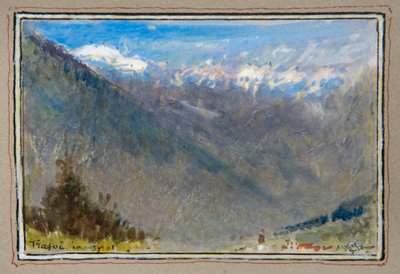 Trafoi Tirolban (akvarell, testszínnel, díszes szegéllyel körülvéve) alkotó: Albert Goodwin